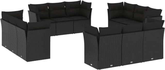 vidaXL 12-tlg. Garten-Sofagarnitur in L-Form aus schwarzem Poly-Rattan mit Sitzkissen und Rückenkissen - Bild 1