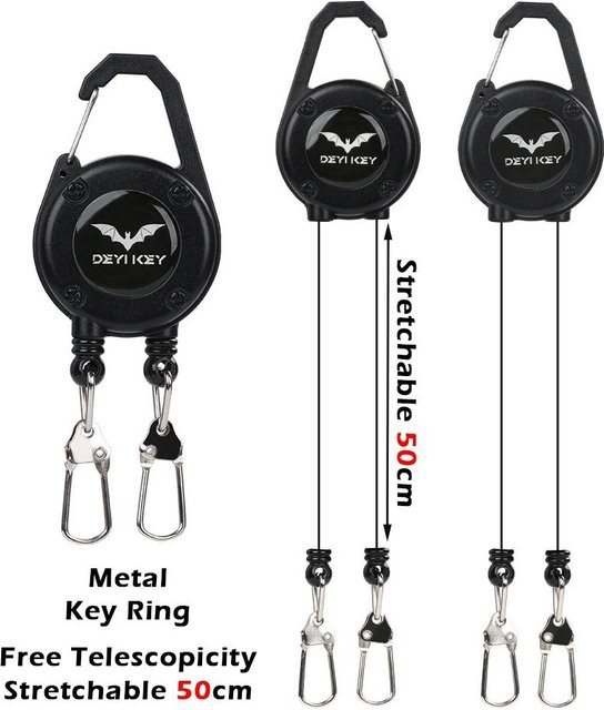Tragbarer Metall-Ausweishalter in Schwarz mit Doppelkopf-Aufrollmechanismus und robustem Karabiner für Erwachsene - Bild 1