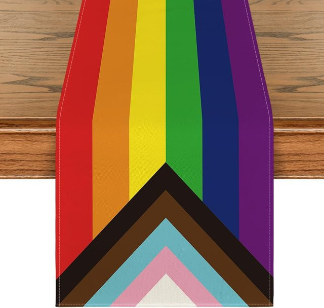 JINGYUE Pet Tischläufer aus Leinen mit LGBT Pride Regenbogen Herz Design, Mehrfarbig, B/H: 150 x 33 cm - Bild 1