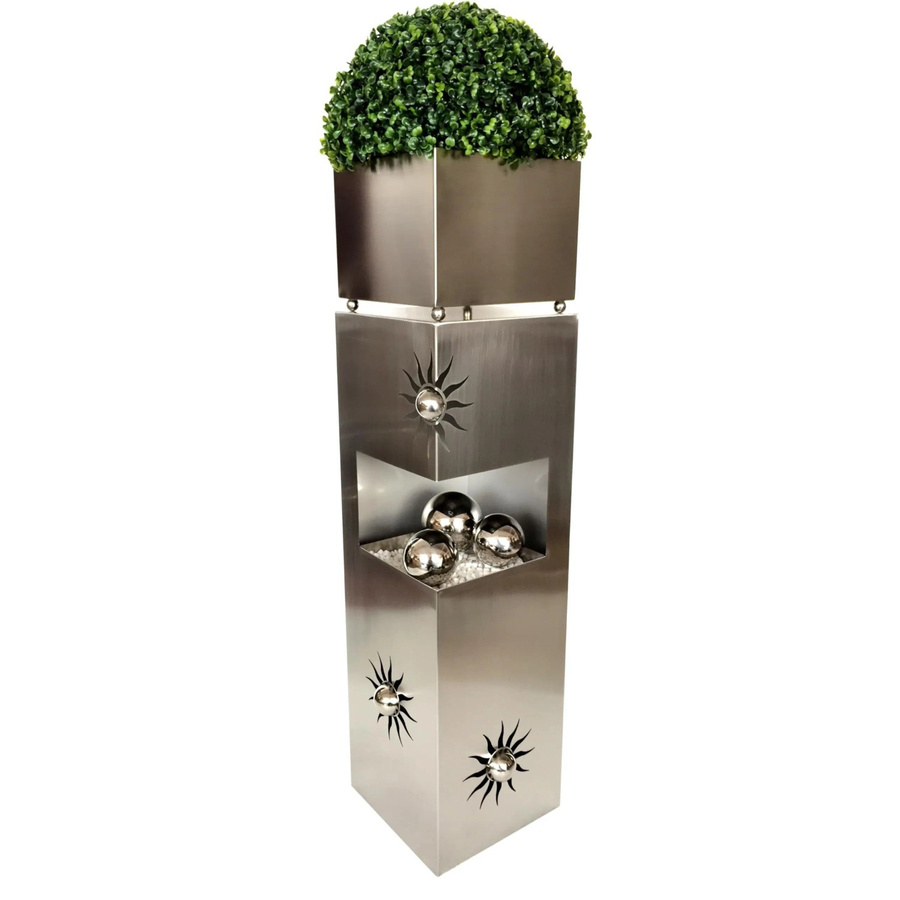 DELUKE Pflanzsäule Graz aus Edelstahl in Silber mit Sonnenmotiven für Garten und Außenbereich, Höhe: 100 cm, Breite: 28 cm, Tiefe: 28 cm - Bild 2