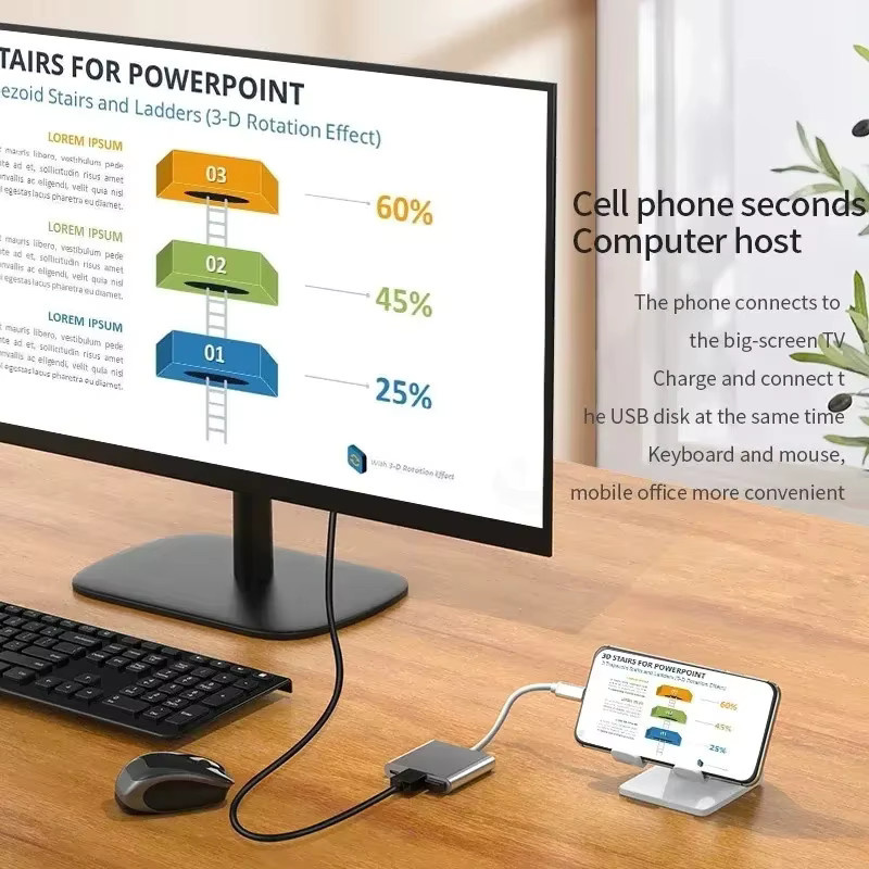 IPUMYNO 3 in 1 USB-C Hub Konverter mit 4K HDMI, USB 3.0 und PD Schnellladefunktion in Schwarz, Grau oder Silber - Bild 2