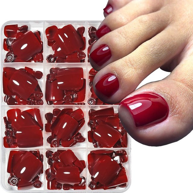 MAFANAILS Künstliche Zehennägel, weinrot, glänzend, 144 Stück, Unisex - Bild 1