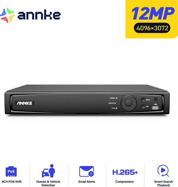 ANNKE NVR Video Recorder für 8CH oder 16CH IP PoE Kameras mit H.265 Kompression in Schwarz - Bild 1