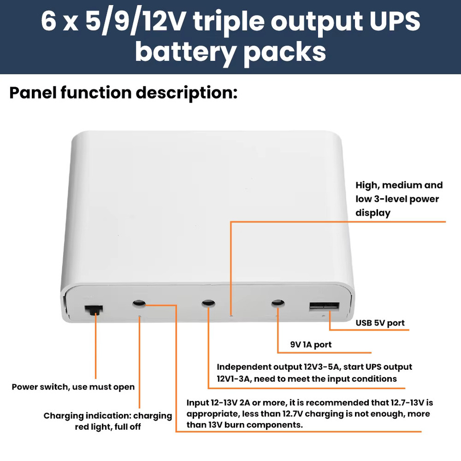 diymore USV unterbrechungsfreie Stromversorgung DIY Power Bank Box in Schwarz für Router, Handy und Modem mit 5V, 9V, 12V Ausgang und Platz für 6x18650 Batterien - Bild 2