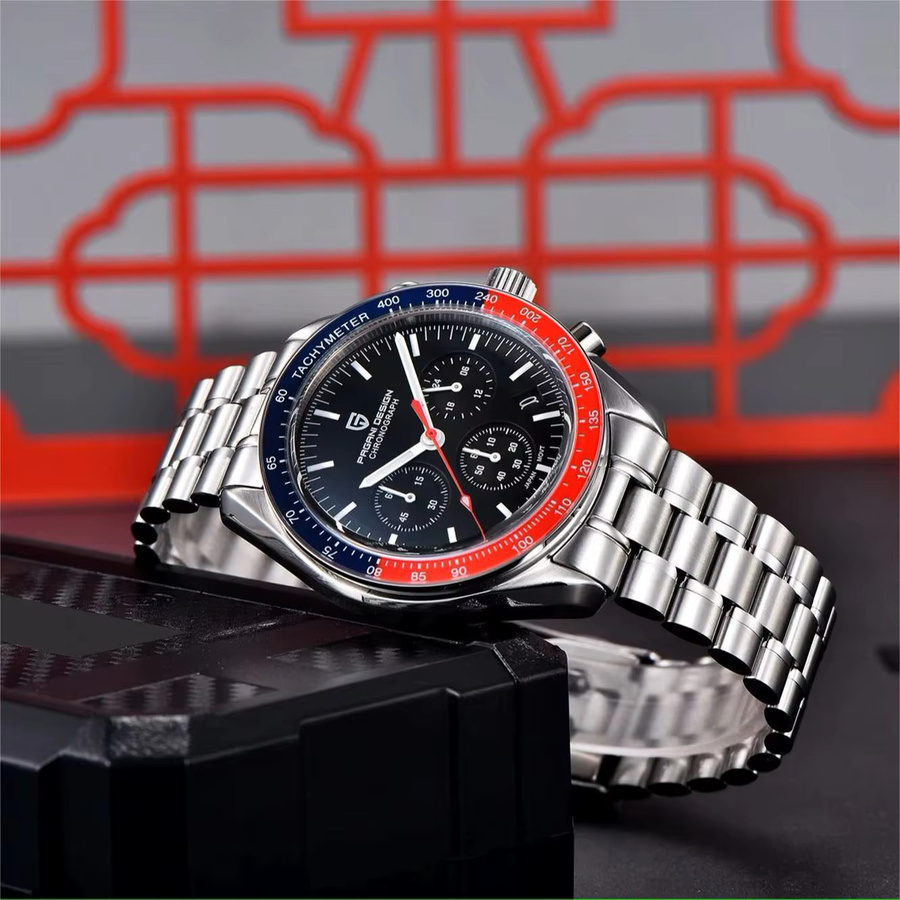 Pagani Design Chronograph, Quarz, Edelstahl, Leder, Herren, Schwarz, Silber - Bild 4