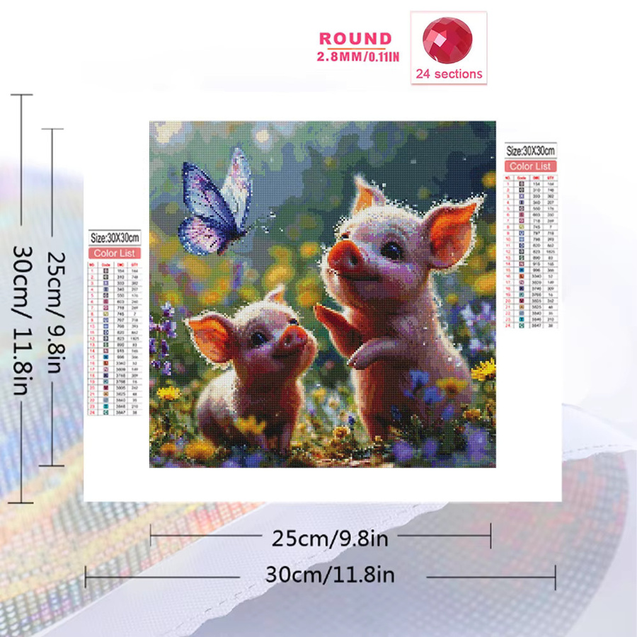Momoart Diamantmalerei DIY Set Schwein und Schmetterling Motiv in Multicolour mit Acryl-Elementen, B/B/H: 20 x 20 x 20 cm - Bild 2