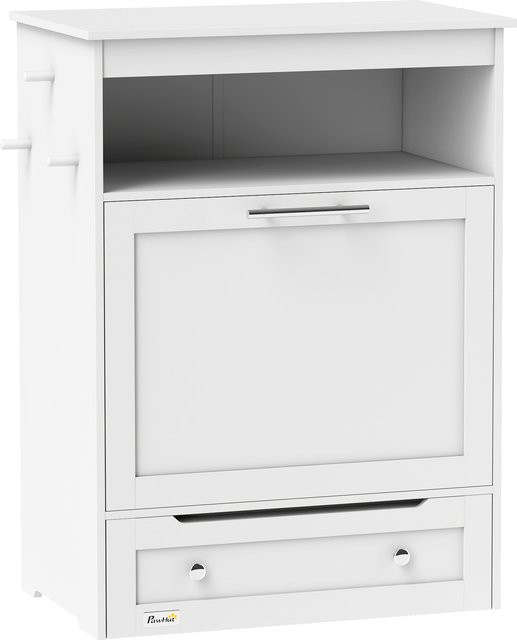 PawHut Haustier-Futterschrank mit 2 Edelstahlnäpfen und Lagerschrank in Weiß, B/T/H: 61 x 35,5 x 82 cm - Bild 1