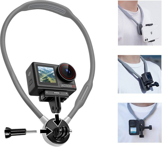 2-in-1 Halshalterung für Action-Kameras und Smartphones, universelles Zubehör für GoPro, Insta360 und DJI OSMO Action - Bild 1