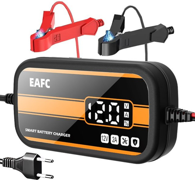 EAFC Intelligentes 12V Auto Batterie Ladegerät mit Digital Display zur Reparatur von Blei-Säure-Batterien für Auto, SUV und Motorrad, Schwarz - Bild 1