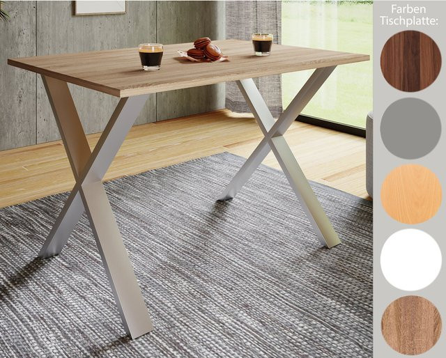 VCM Esstisch Xona X in Braun mit Holzstruktur-Nachbildung und Eisen-Gestell, B/T/H: 80 x 50 x 76 cm - Bild 3
