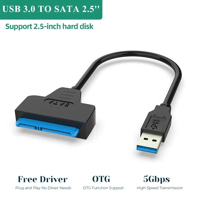 BRYNTHORX SATA zu USB 3.0 Adapter für 2,5 Zoll externe HDD und SSD, Schwarz - Bild 1