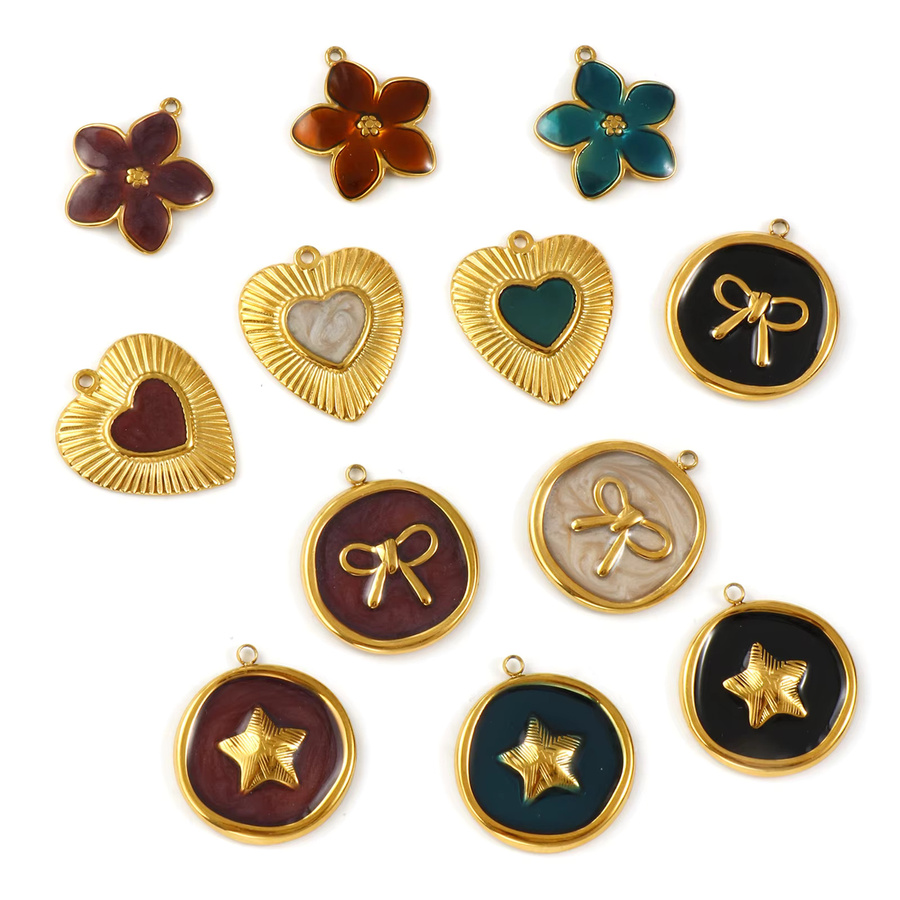 DoreenBeads Anhänger Edelstahl, 18 Karat vergoldet, Emaille, Blume Herz Schleife Pentagramm - Bild 3