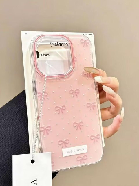 Transparente Handyhülle für Xiaomi Redmi Note Serie und Redmi 15C in Rosa mit Wellenmuster, Punkten und Schleife - Bild 1