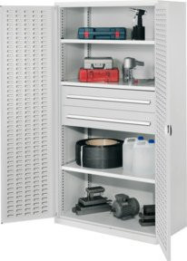 Kappes Schwerlastschrank OMT Mod. 42 in Grau mit Schlitzplatten, Türen und Schubladen, H: 195,0 cm, B: 100,0 cm, T: 60,0 cm - Bild 1