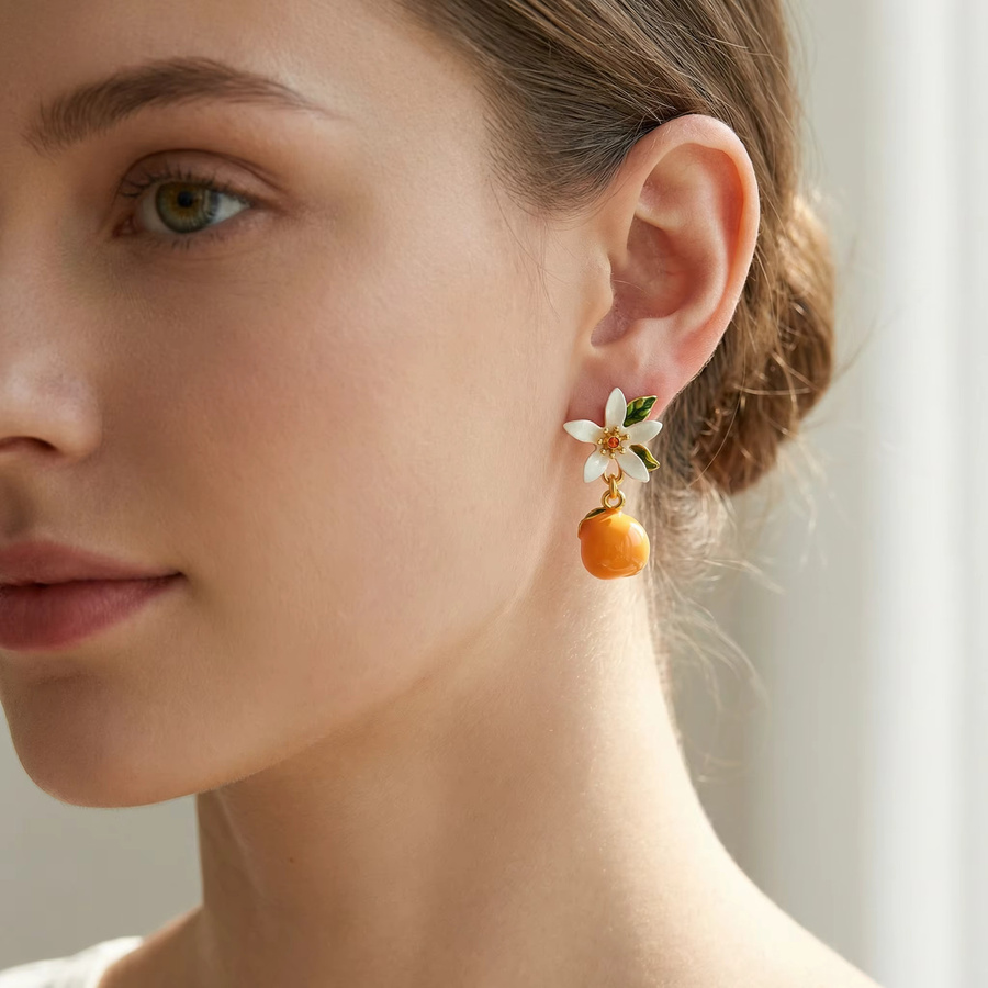 Ohrringe Perle, Emaille, Orange, Damen, Silber - Bild 2