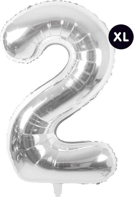 Rico Design Folienballon Zahl 2 in Silber, Höhe: 86 cm - Bild 1