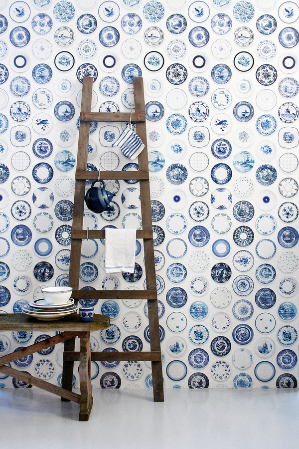 Studio Ditte Wallpaper Porcelain Blue Abstract Non-Woven Matt, Breite: 48,5 cm, Länge: 300 cm - Bild 1