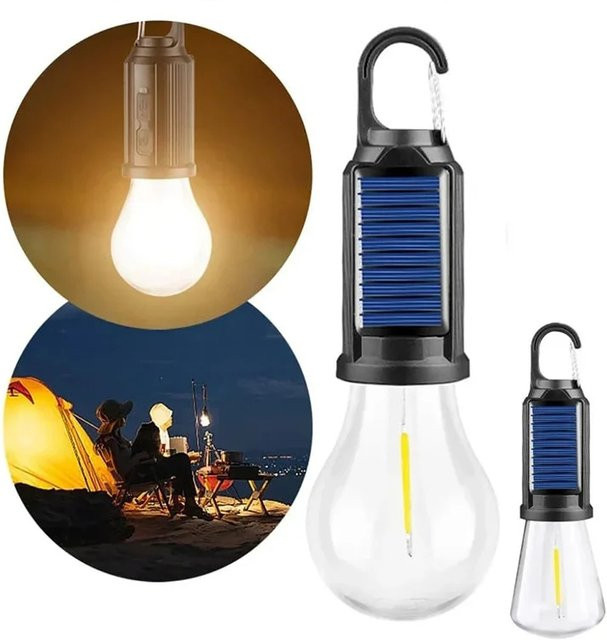 VENUSWING Solar-LED-Außenleuchte in Schwarz, wasserdichte tragbare Camping-Laterne mit warmweißem Licht und Haken für Outdoor-Nutzung und Notbeleuchtung - Bild 1