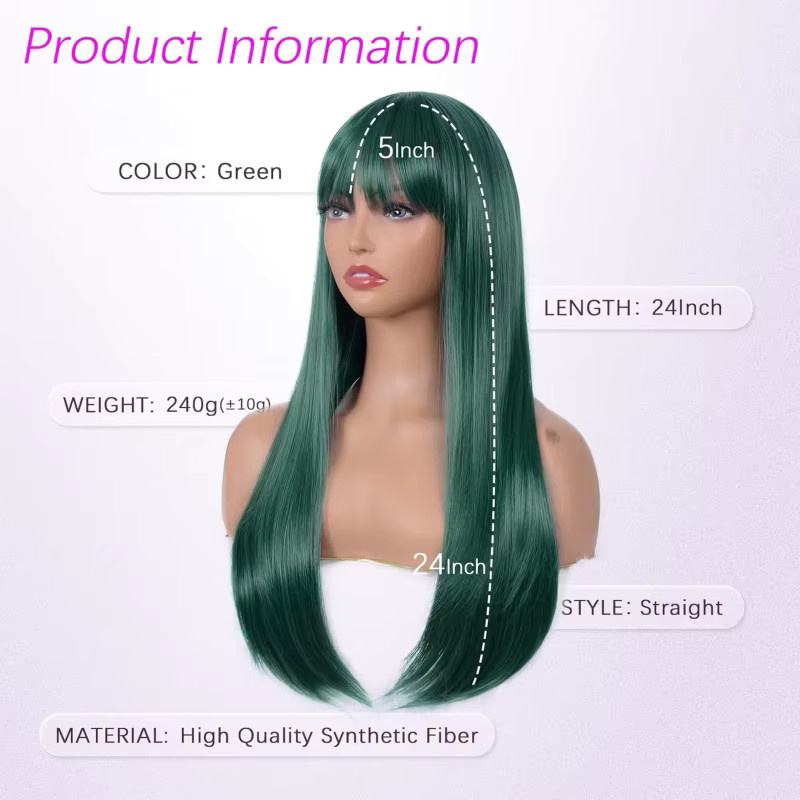 Suri Hair Perücke mit Pony, grün, lang, gerade, Damen - Bild 2
