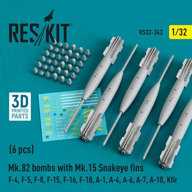 ResKit Models Mk.82 Bombs mit Mk.15 Snakeye Fins, 6-teiliges Set, 1:32 - Bild 1