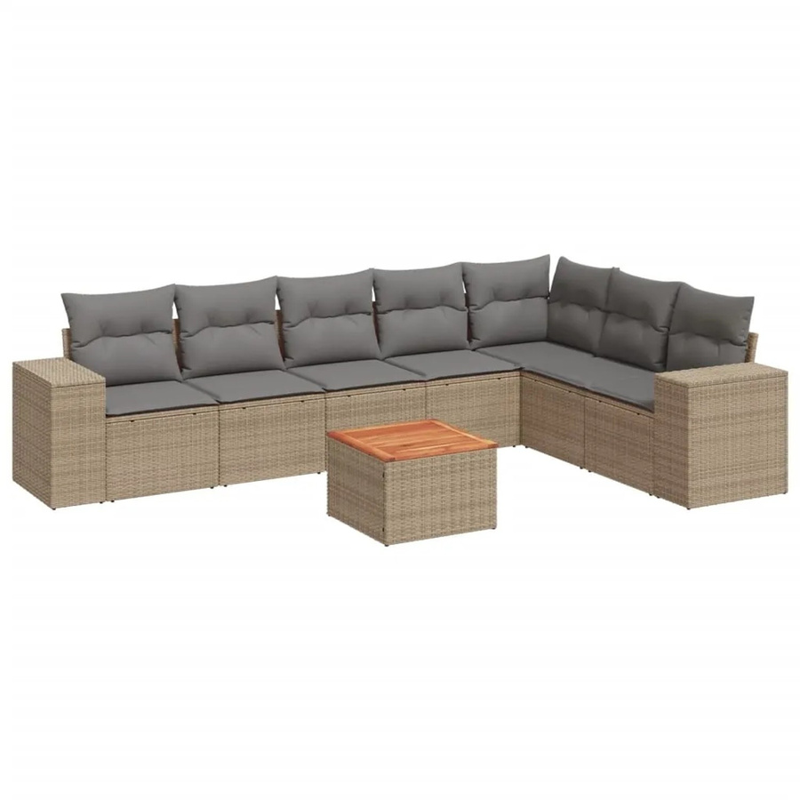 vidaXL 8-teilige Garten-Sofagarnitur in L-Form aus Poly-Rattan und Akazienholz mit Kissen in Beige - Bild 2