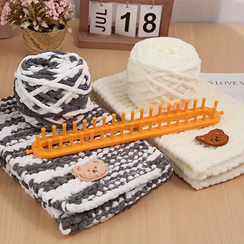 QJH Strickwebrahmen aus Kunststoff mit langem Griff für DIY-Webarbeiten zur Herstellung von Pompons, Socken, Mützen und Schals, 1 Stück - Bild 3