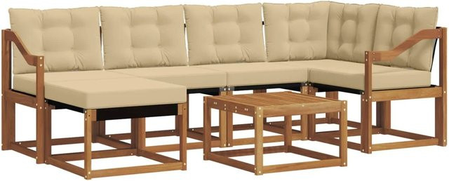 vidaXL Sofa Set 7-teilig aus Akazienholz und Textilene in Natur-Beige mit Kissen - Bild 1