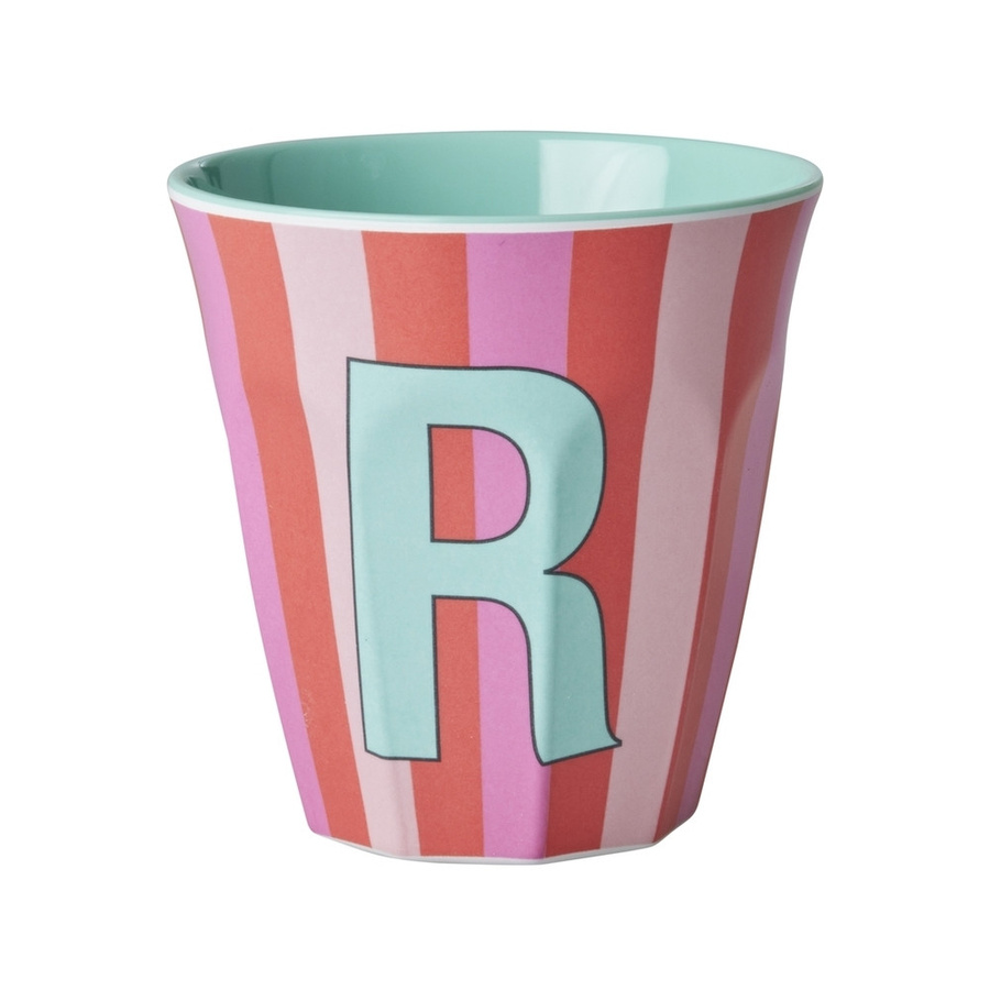 Rice Melamin Becher Buchstabe R mit Streifen in Pink, 250ml - Bild 1