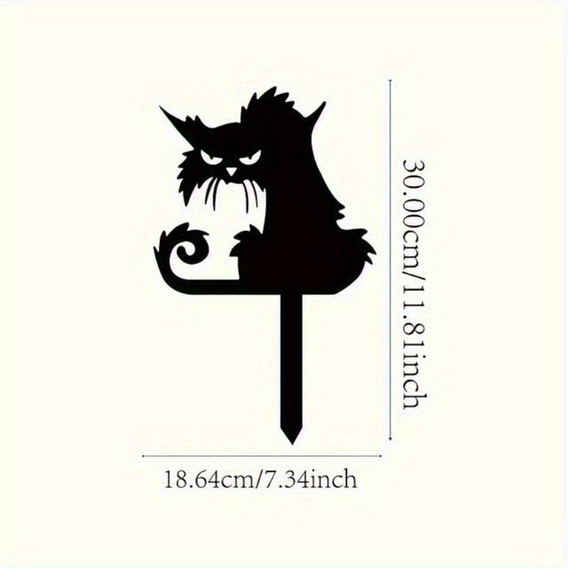 CIFbuy Halloween Geisterkatze Gartenspieß aus Metall in Schwarz zur Dekoration für Garten und Terrasse - Bild 1