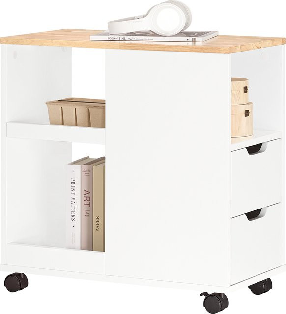 SoBuy FBT130-WN Druckertisch mit Rollen und Schubladen in Weiß - Bild 1