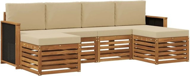 vidaXL Sofagarnitur aus Massivholz Akazie in Natur-Beige mit Latten-Design und Armlehnen - Bild 1