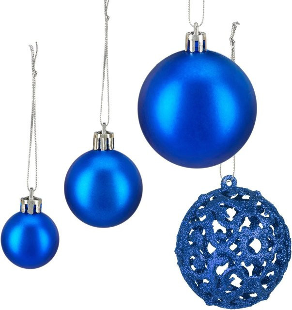 Relaxdays Weihnachtskugeln im 50er Set aus Polystyrol in Blau mit glänzenden, matten und glitzernden Oberflächen - Bild 1