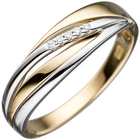 Colfem Ring 585 Gelbgold, Weißgold, bicolor, 5 Diamanten, Damen, Ringgröße 50 - Bild 1