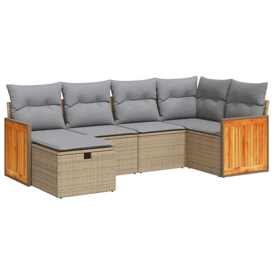vidaXL 6-teilige Garten-Sofagarnitur in L-Form aus Poly-Rattan und Metall mit Kissen in Beige und Grau - Bild 2