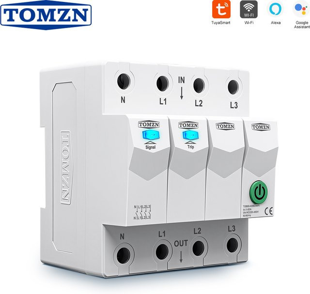 TOMZN 4er Set WLAN-Schutzschalter Smart RCD mit Timer-Countdown-Relais und Statusanzeige, 63A, Weiß - Bild 1