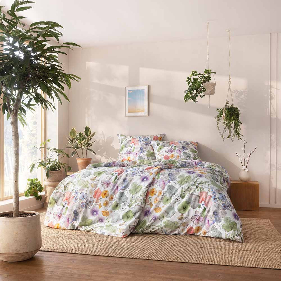Estella Bio Mako Satin Bettwäsche Jana Blütenmeer Multicolour B/H: 135 x 200 cm mit Kissen 80 x 80 cm - Bild 1