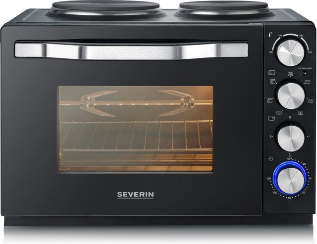 Severin Minibackofen TO 2074 in Schwarz/Edelstahl mit 30 l Volumen, 2500 W Leistung, Umluft, Grillfunktion, Oberhitze und Unterhitze sowie Timer und Drehspieß - Bild 1