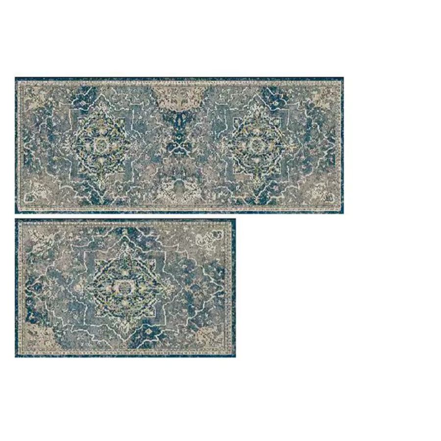 VIKAMA Retro-Kristall-Samt-Küchenteppich-Set, 2-teilig, rutschfeste Bodenmatte in Grau für Flur, Waschküche, Badezimmer und Balkon - Bild 4