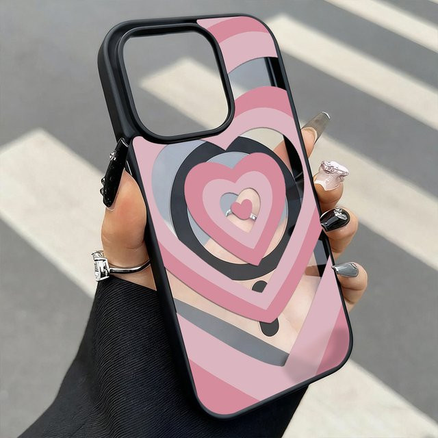 Stoßfeste MagSafe Handyhülle mit rosa Liebesherz für iPhone 16, 17, 15, 14, 13, 12, 11 und Pro Max aus mattem, klarem Acryl in Pink - Bild 1