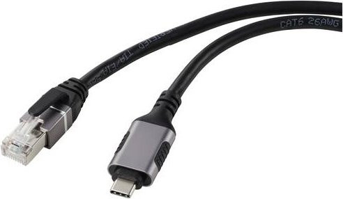 Renkforce USB-C auf RJ45 Netzwerk Adapterkabel in Schwarz und Silber, Länge: 5,00 m - Bild 1