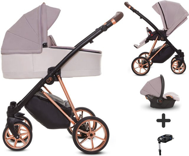 TPFLiving 4in1 Kinderwagen Ultra Stoff in Pastell mit Gestell in Roségold - Bild 1