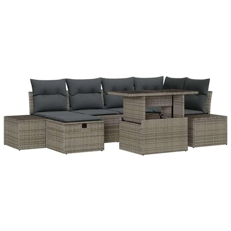 vidaXL Garten-Sofa-Set aus Poly Rattan in Grau, 7-teilig und höhenverstellbar - Bild 2