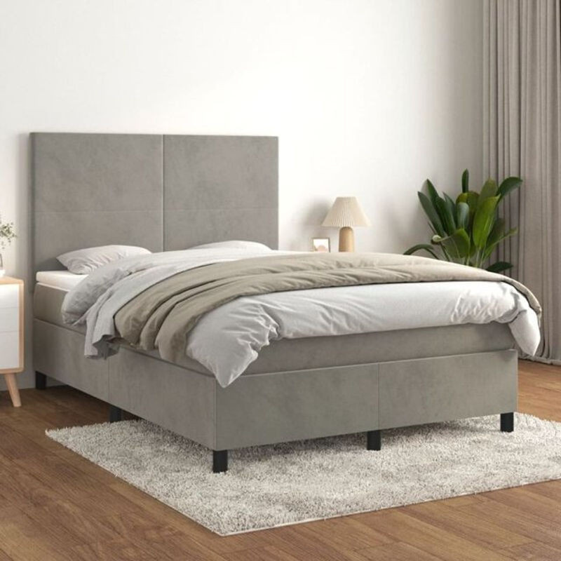Vidaxl Boxspringbett mit Matratze aus Samt in Grau, B/T/H: 140 x 190 x 118 cm - Bild 1