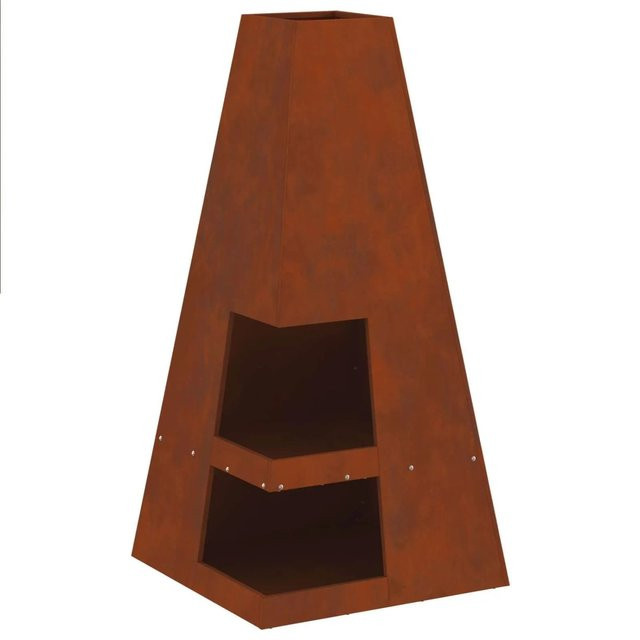 vidaXL Chiminea Feuerstelle aus Wetterfeststahl in Braun, B/T/H: 50 x 50 x 100 cm - Bild 1