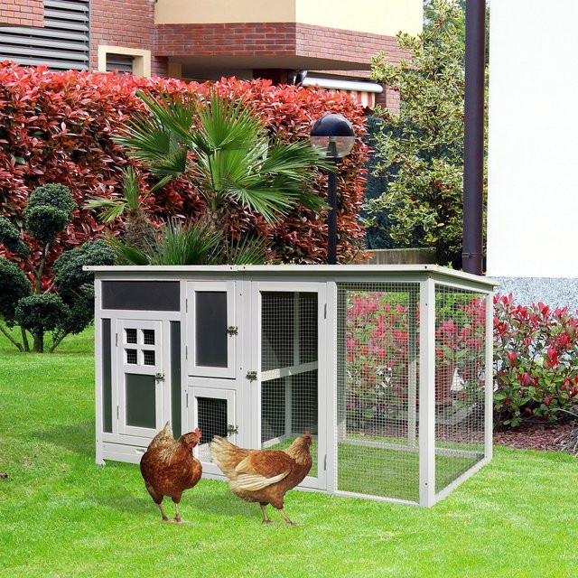 PawHut Hühnerstall aus Tannenholz mit Nistkasten in Weiß und Grau, B/H/T: 75 x 160 x 80 cm - Bild 2