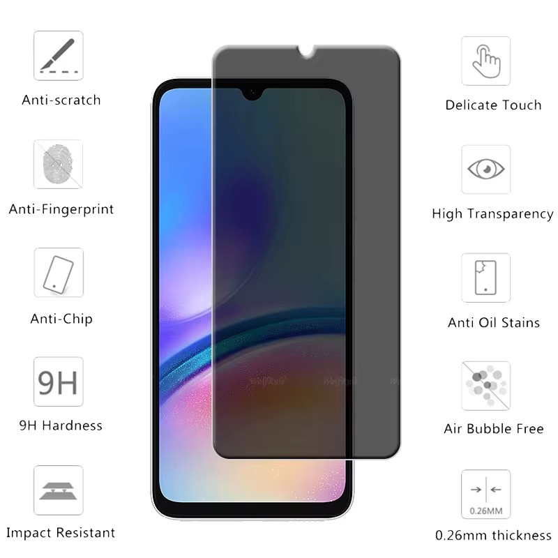 Privatsphäre Displayschutz Glas für Samsung Galaxy S25 Ultra, S24 FE, S23 Plus, S22, S21, A56 5G, A36, A55, A16, A26, A15, A35, A34, A54, A05, A05s, A06 transparent - Bild 4