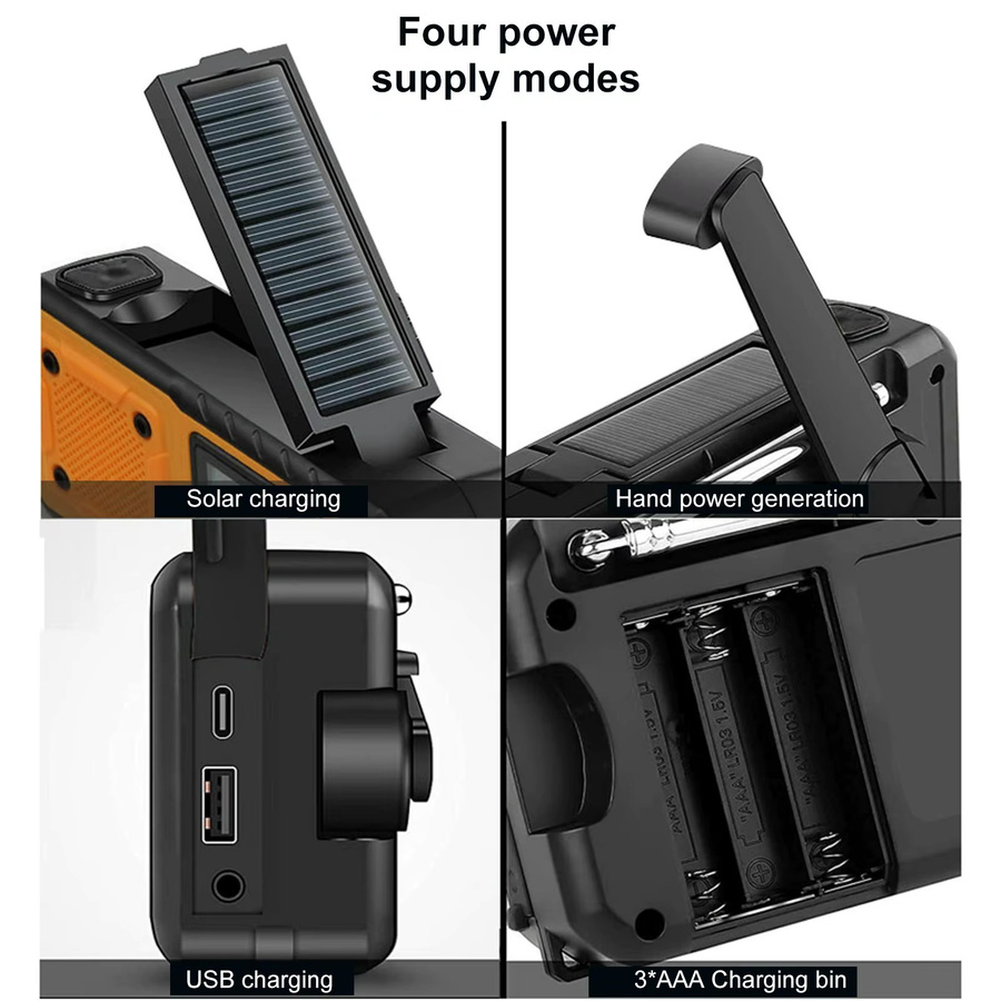 LOTOTG Tragbares Notfall-Solar-Radio mit Handkurbel und LED-Taschenlampe in Orange, AM/FM Wetterradio mit Powerbank und Telefon-Ladegerät - Bild 5