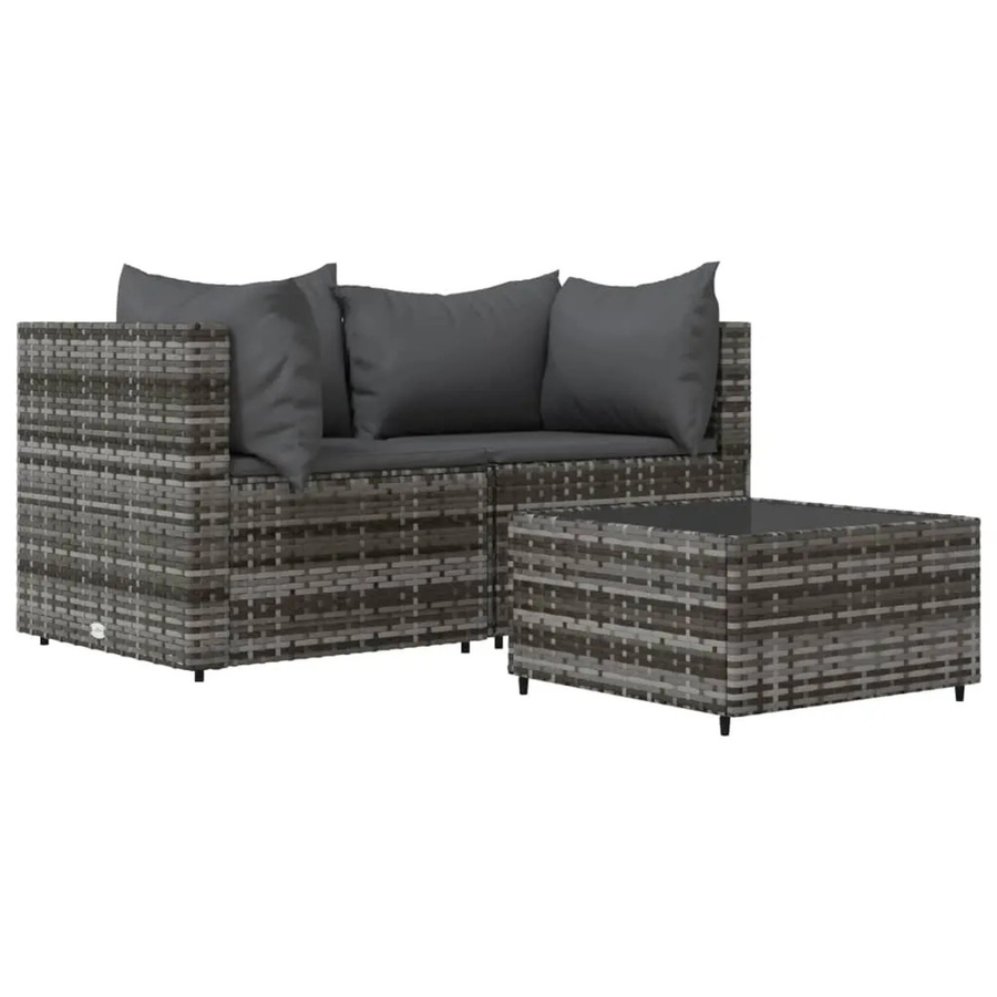 vidaXL 3-tlg. Garten-Lounge-Set in L-Form aus grauem PE-Rattan mit Polsterkissen - Bild 2