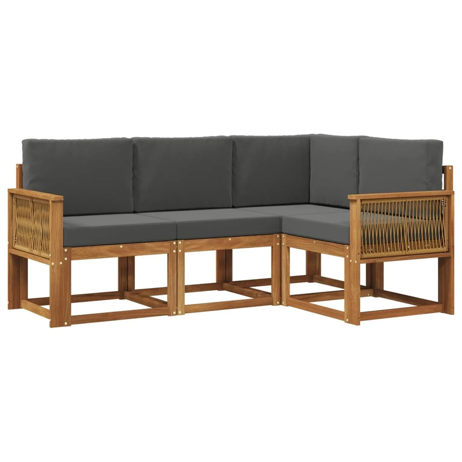 vidaXL Outdoor-Sofagarnitur L-Form aus Massivholz-Akazie und Anthrazit Polyester mit Sitz- und Rückenkissen - Bild 2