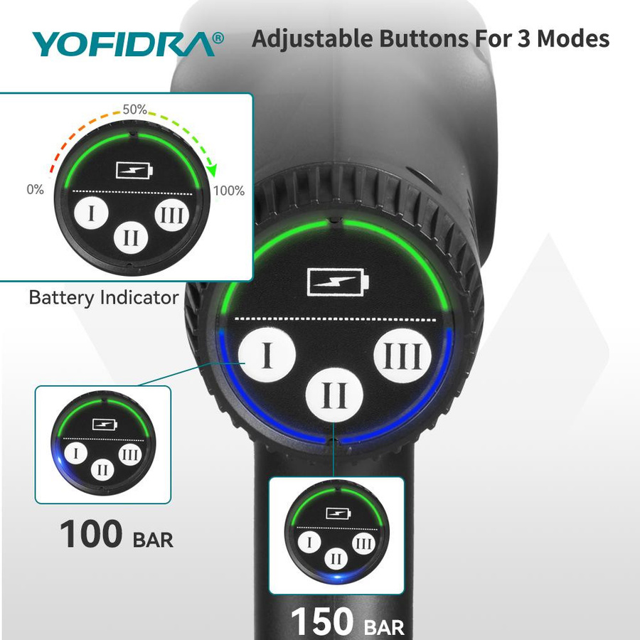YOFIDRA 6in1 Bürstenloser Hochdruckreiniger mit 200 Bar und Akku für Makita 21V 18V Pin - Bild 7